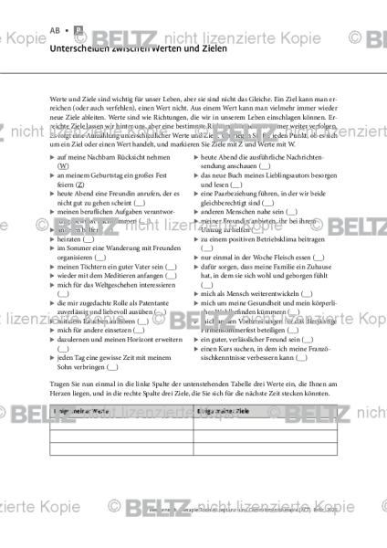 ACT: Unterscheiden zwischen Werten und Zielen