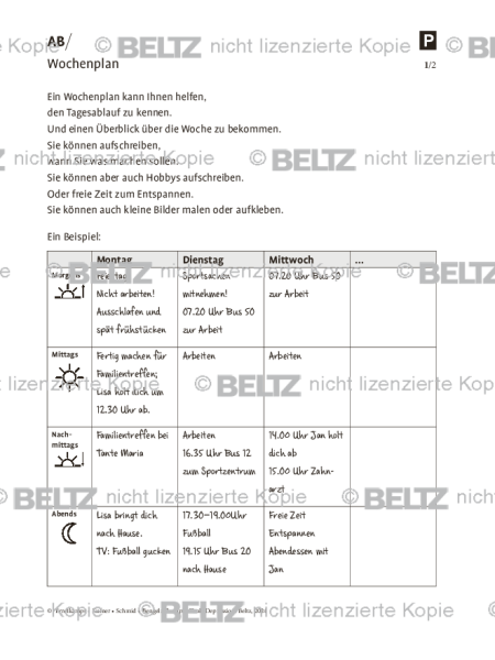 Depression und geistige Behinderung: Wochenplan