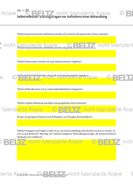 Körperpsychotherapie: Selbstreflexion: Klärungsfragen vor Aufnahme einer Behandlung