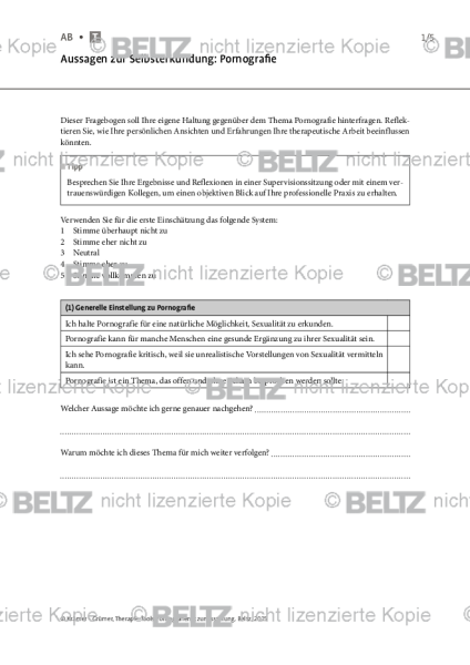 Pornografienutzungsstörung: Aussagen zur Selbsterkundung: Pornografie