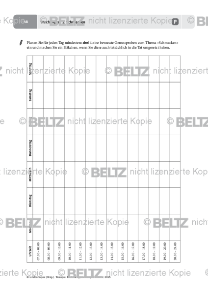 Gruppentherapie: Wochenplan 2: Schmecken