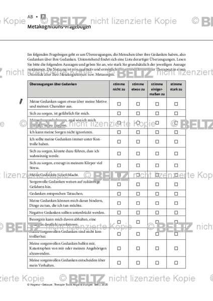 Angststörungen: Metakognitions-Fragebogen