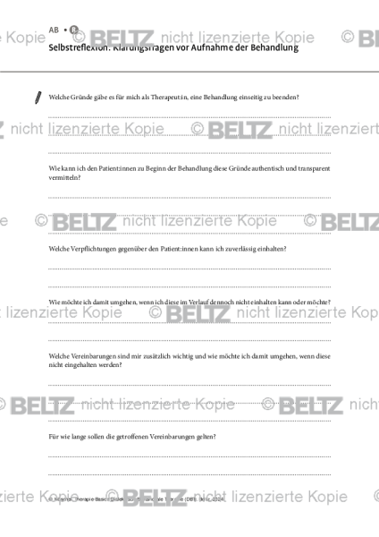 DBT: Selbstreflexion – Klärungsfragen vor Aufnahme der Behandlung