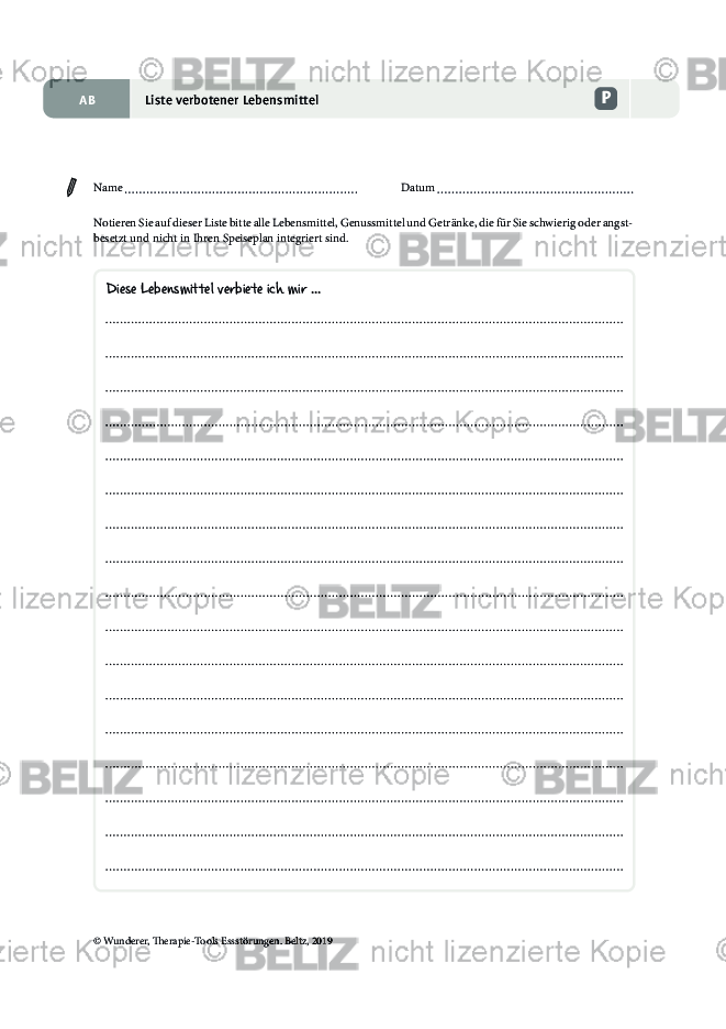 Essstörungen Liste verbotener Lebensmittel psychotherapie.tools