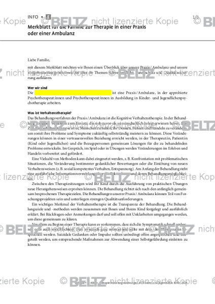 Angst bei Kindern und Jugendlichen: Merkblatt für Familien: Therapie in Praxis oder Ambulanz