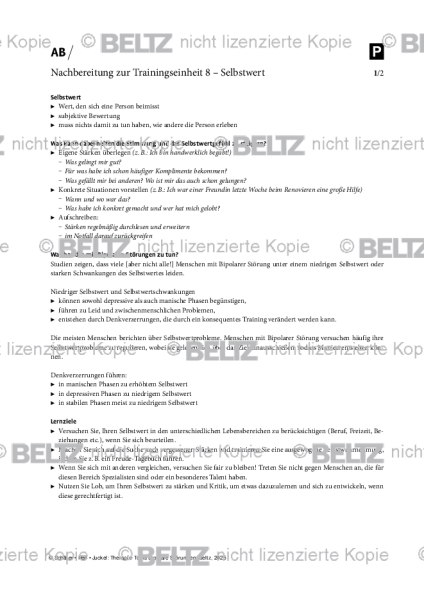 MKT-Bipolar: Nachbereitung zur Einheit 8 – Selbstwert