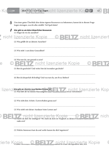 Ressourcenmalbuch: Mein Ressourcen-Fragebogen