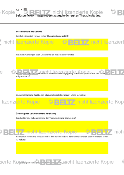 Psychodynamische Interventionen: Selbstreflexion: Gegenübertragung in der ersten Therapiesitzung