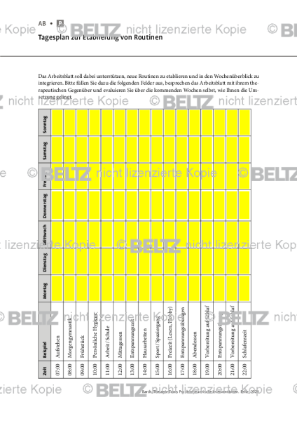 Psychodynamische Interventionen: Tagesplan zur Etablierung von Routinen