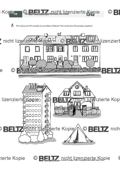 Therapeutisches Malen: Zelt, Einfamilienhaus, Reihenhaus, Hochhaus