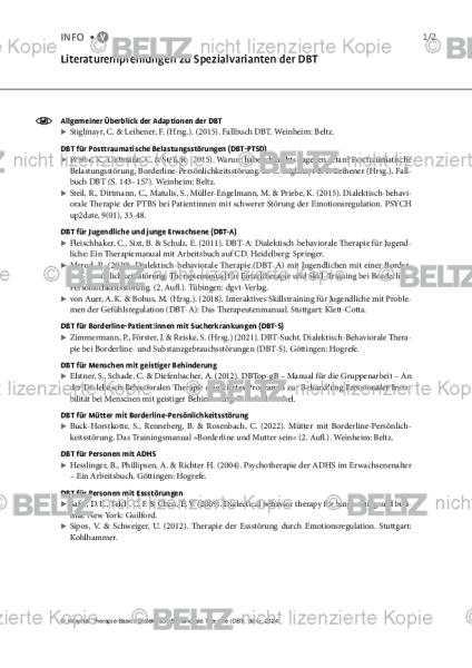 DBT: Literaturempfehlungen zu Spezialvarianten der DBT