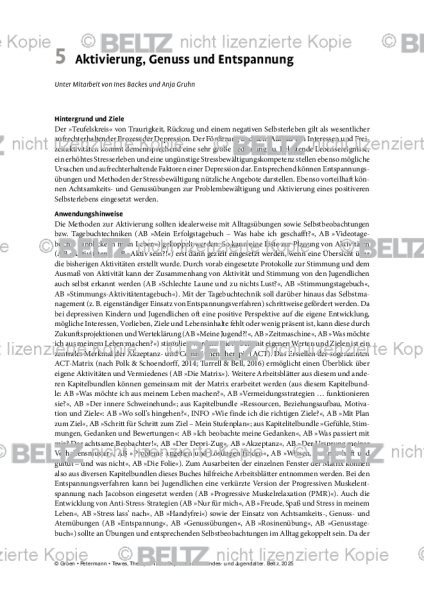 Depression: Einleitung Aktivierung, Genuss und Entspannung