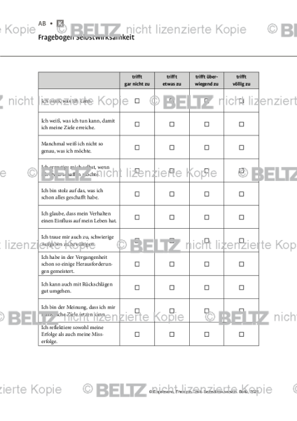 Selbstbewusstsein: Fragebogen Selbstwirksamkeit