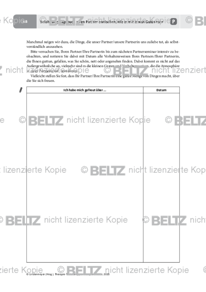Gruppentherapie: Belohnungstagebuch »Den Partner erwischen, wie er mir etwas Gutes tut«