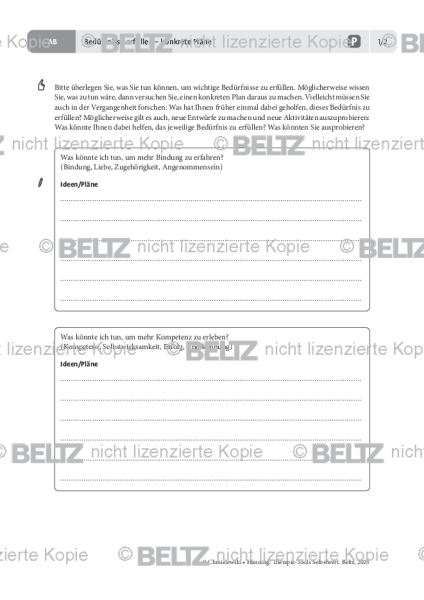 Selbstwert: Bedürfnisse erfüllen – konkrete Pläne