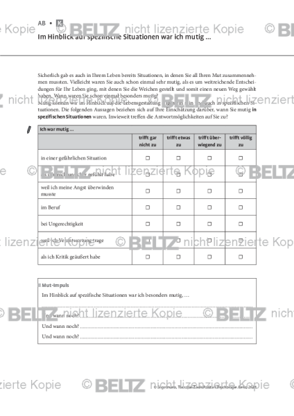 Positive Psychologie: Im Hinblick auf spezifische Situationen war ich mutig …