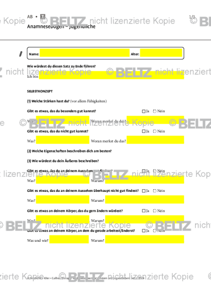 Selbstwert: Anamnesebogen – Jugendliche