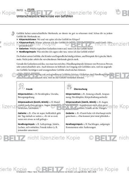 Emotionsregulation (K/J): Unterschiedliche Merkmale von Gefühlen