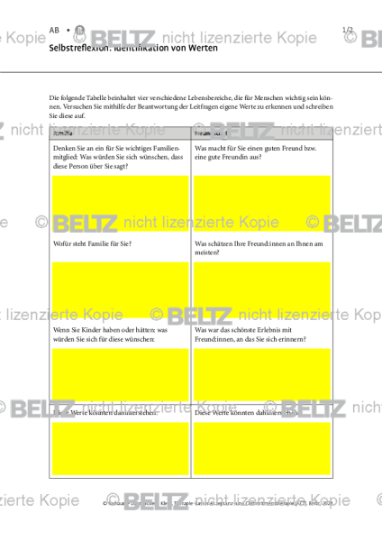 ACT: Selbstreflexion: Identifikation von Werten