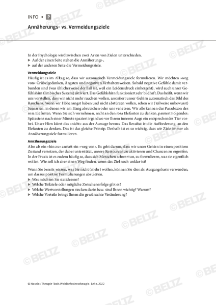 Wohlbefindenstherapie: Annäherungs- vs. Vermeidungsziele | psychotherapie.tools