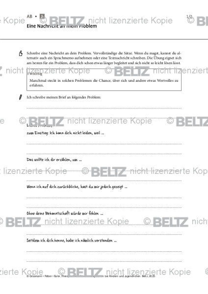 Emotionsregulation (K/J): Eine Nachricht an mein Problem