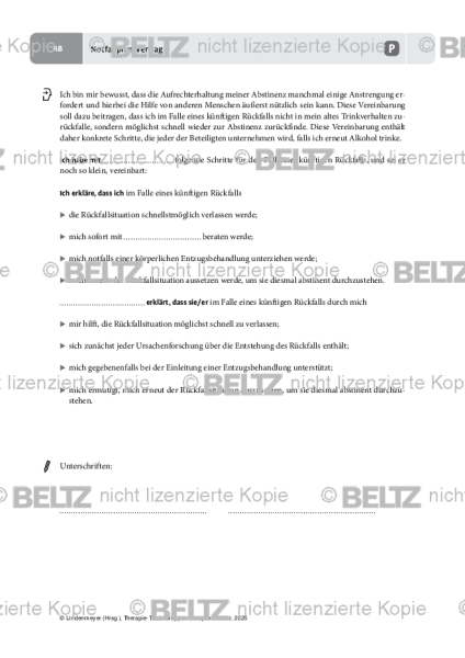 Gruppentherapie: Notfallplan-Vertrag (Alkoholabhängigkeit)