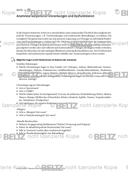 Körperpsychotherapie: Anamnese körperlicher Erkrankungen und Dysfunktionen