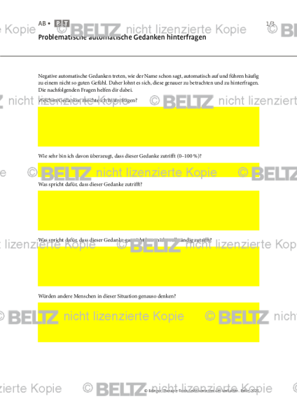 Selbstverletzendes Verhalten: Problematische automatische Gedanken hinterfragen