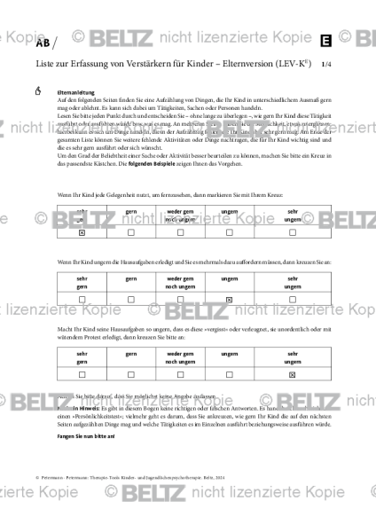 Kinder- und Jugendlichenpsychotherapie: Erfassung von Verstärkern für Kinder – Elternversion