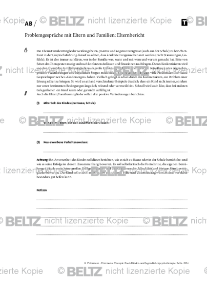 Kinder- und Jugendlichenpsychotherapie: Gespräche mit Eltern und Familien: Elternbericht