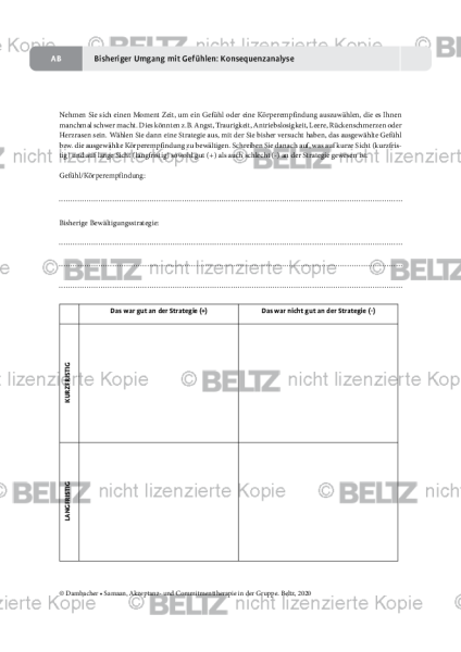 ACT in Gruppen: Bisheriger Umgang mit Gefühlen: Konsequenzanalyse