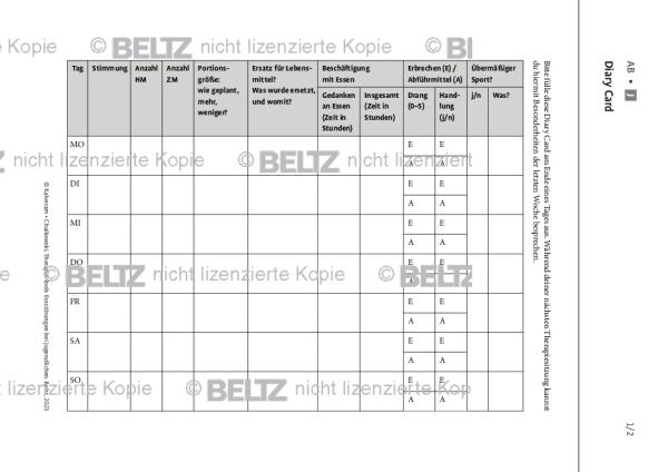 Essstörungen bei Jugendlichen: Diary Card
