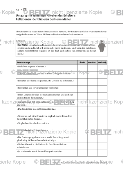 Motivierende Gesprächsführung: Umgang mit fehlenden Anteilen des Erhaltens: Reflexionen identifizier