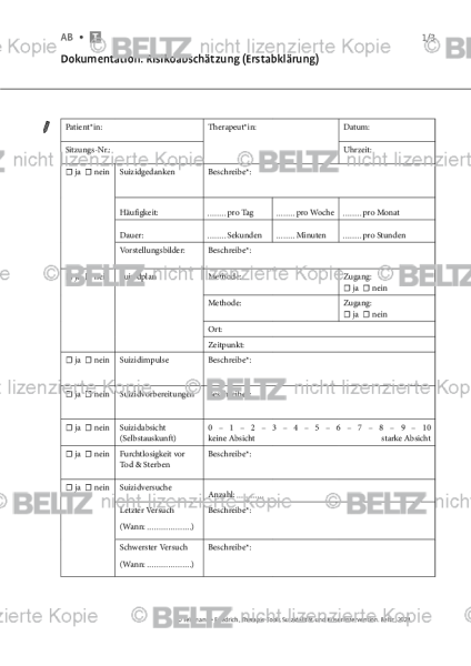 Suizidalität: Dokumentation – Risikoabschätzung (Erstabklärung)