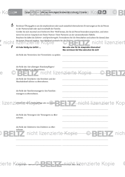 Psychoonkologie: Gespräch über Rollenerwartungen in einer Beziehung / Familie