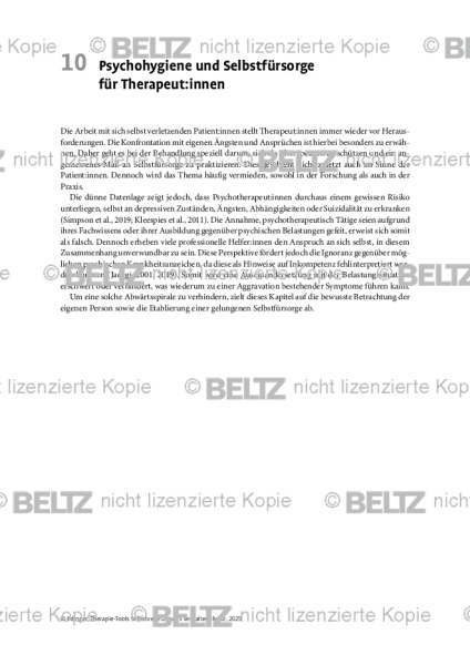 Selbstverletzendes Verhalten: Einleitung Psychohygiene und Selbstfürsorge für Therapeut:innen