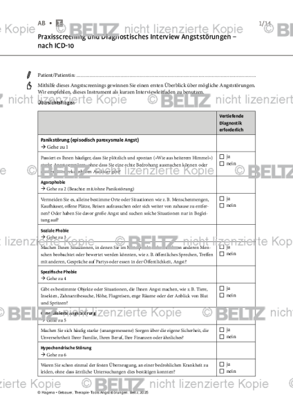 Angststörungen: Praxisscreening und Diagnostisches Interview Angststörungen – nach ICD-10