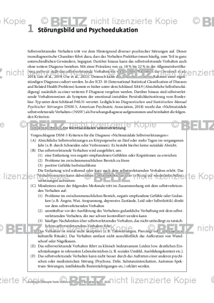 Selbstverletzendes Verhalten: Einleitung Störungsbild und Psychoedukation