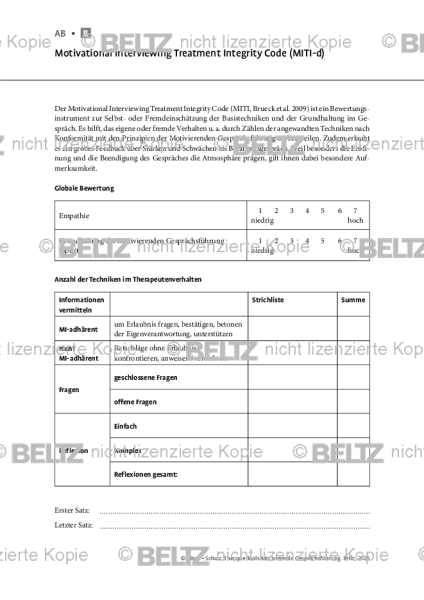 Motivierende Gesprächsführung: Motivational Interviewing Treatment Integrity Code (MITI-d)