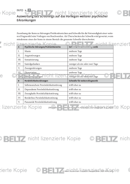 CBASP: Auswertung des Screenings auf das Vorliegen weiterer psychischer Störungen