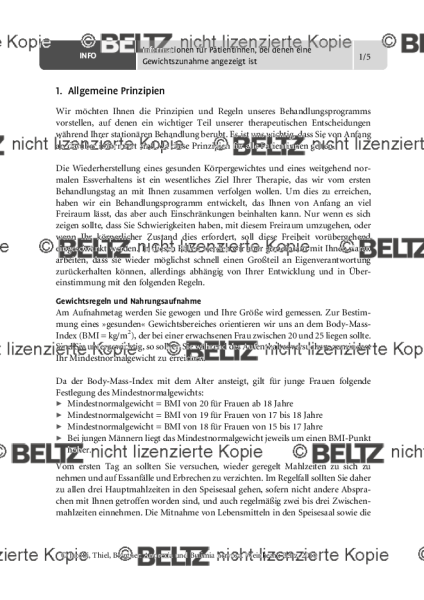 Informationen für Patientinnen zur Gewichtszunahme bei Anorexia und Bulimia nervosa