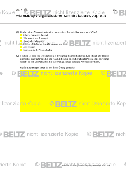 Körperpsychotherapie: Wissensüberprüfung: Indikationen, Kontraindikationen, Diagnostik