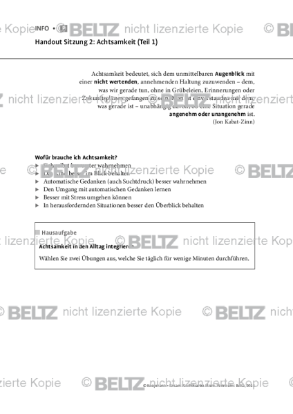 Suchtkranke Eltern: Handout Sitzung 2: Achtsamkeit (Teil 1)