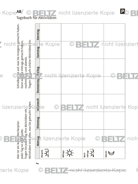 Depression und geistige Behinderung: Tagebuch für Aktivitäten