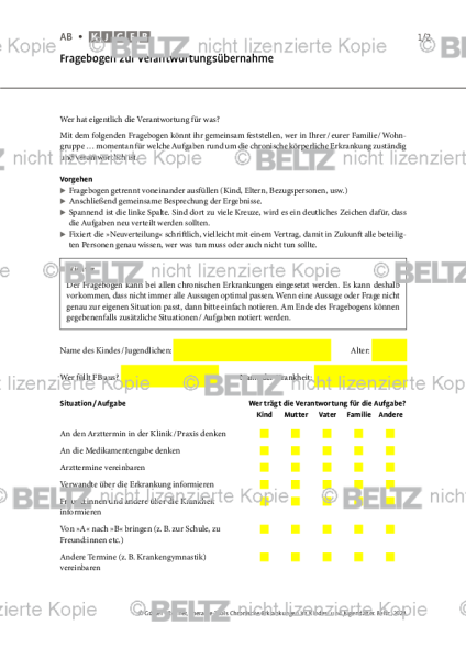 Chronische Erkrankungen: Fragebogen zur Verantwortungsübernahme