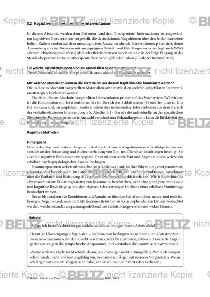 Schlafstörungen: Einleitung Kognitive und metakognitive Interventionen