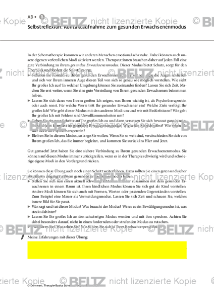 Schematherapie: Selbstreflexion: Kontaktaufnahme zum gesunden Erwachsenenmodus