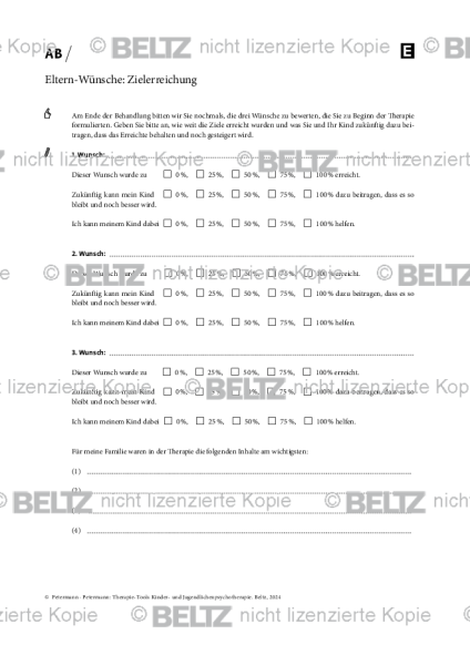 Kinder- und Jugendlichenpsychotherapie: Eltern-Wünsche: Zielerreichung