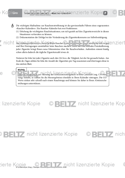 Gruppentherapie: Informationen sammeln – »Raucher-Kalender«