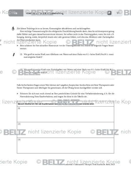 Kaufsucht: Ablehnungs- und Rückgabetraining – Arbeitsblatt für Patientinnen